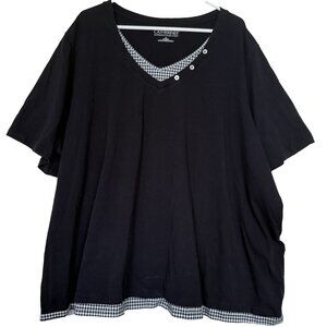 Catherines Suprema Collection Top 4X 30 32 Short Sleeve Black Check Trim Stretch